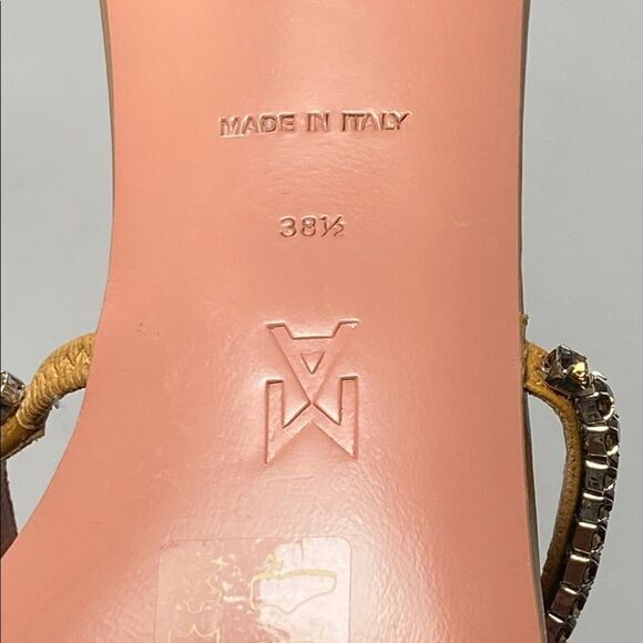 Amina Muaddi Gilda Crystal Strap Heeled Leather Sandals size 38.5 - Picture 12 of 12